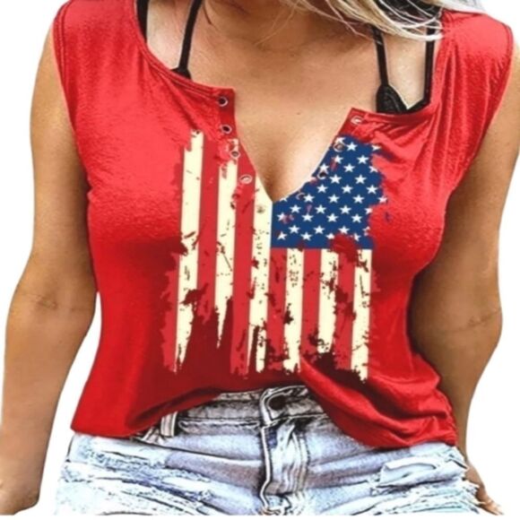 Women's American Flag Print Tank - Picture 1 of 3